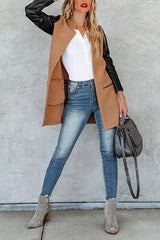 Fashion Woolen Stitching Solid Color Pocket