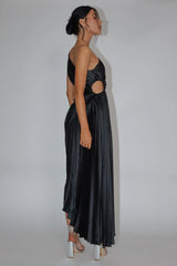Panama Maxi Dress - Navy - Pleated Dress With Side Cut Out