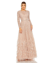 Long Sleeve Formal Beaded Fringe Evening Gown Beaded Fringe Evening Mac Duggal 11782