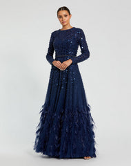 Long Sleeve Formal Beaded Fringe Evening Gown Beaded Fringe Evening Mac Duggal 11782