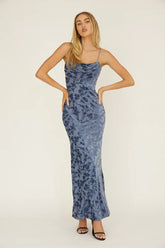 MEREDITH MAXI - SLATE BLUE FLORAL BURNOUT DRESS