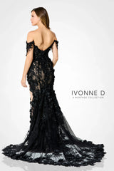 Ivonne D ID915 Long Formal 3D Floral Appliqued Evening Gown
