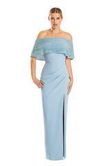 Alexander by Daymor 1883F23 Formal Long Pleated Evening Cape Dress
