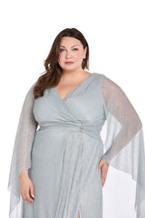 Plus Size Long Dress Formal Metallic Cape R&M Richards 1911W