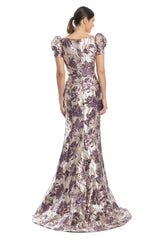 Alexander by Daymor 1989S24 Metallic Long Formal Fitted Floral Evening Dress