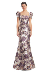 Alexander by Daymor 1989S24 Metallic Long Formal Fitted Floral Evening Dress