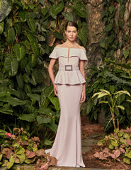 Alexander by Daymor 950 Formal Long Belted Peplum Evening Dress