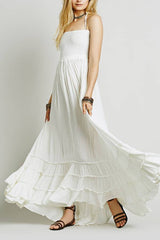 Smocked Bandeau Backless Tiered Ruffle Maxi Dress