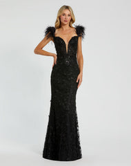 Long Fitted Feather Straps Prom Dress Fitted Feather Straps Long Prom Mac Duggal 20889