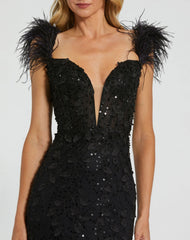 Long Fitted Feather Straps Prom Dress Fitted Feather Straps Long Prom Mac Duggal 20889