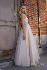 Terani Couture 2215P0001 Cap Sleeve Long Prom Dress