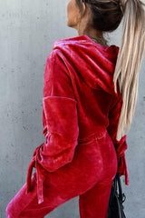 The Fashion Week Velvet Tie Front Hoodies &Joggers Set
