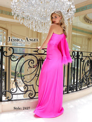 Jessica Angel 2427 Fitted Slit Long Formal Feather Prom Dress