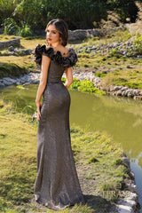 Terani Couture 252E5156 Long Ruffle Metallic Formal Dress