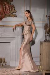 Terani Couture 252M5328 Fitted Long Formal Peplum Evening Dress