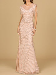 Lara Dresses 29053 Long Formal Beaded Fringe Evening Dress