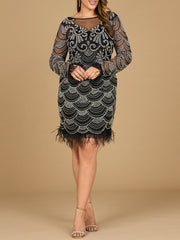 Lara Dresses 29066 Beaded Short Cocktail Long Sleeve Dress