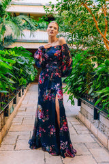 Alexander by Daymor 3045S25 A Line Floral Print Long Evening Slit Dress