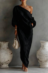 Black One-shoulder Flowing Elegant Maxi Dress