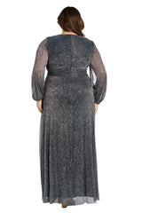 Plus Size Long Sleeve Metallic Dress Formal R&M Richards 3228W
