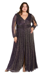Plus Size Long Sleeve Metallic Dress Formal R&M Richards 3228W