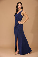 Long Sleeveless Metallic Mother of the Bride Dress