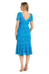 Short Fitted Dress Lace Midi Length Cocktail R&M Richards 3498