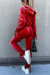 The Fashion Week Velvet Tie Front Hoodies &Joggers Set
