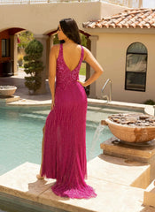 Primavera Couture 3940 Long Sequined Beaded Fringes Prom Dress