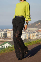Stylish two-piece set of layered sleeve top & lace trousers
