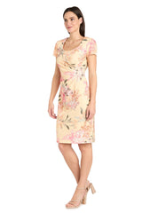 Floral Print Short Cocktail Dress Pleated R&M Richards 4034