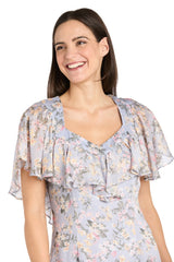 Short Floral Ruffle Dress Cocktail Midi R&M Richards 4063