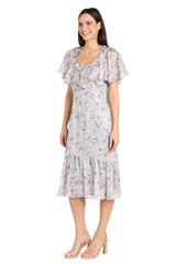 Short Floral Ruffle Dress Cocktail Midi R&M Richards 4063