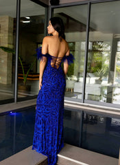 Primavera Couture 4105 Long Fitted Formal Prom Feather Dress