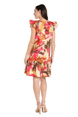 Floral Print Ruffle Dress Short Cocktail R&M Richards 4105