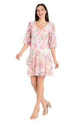 Short Floral Lace Ruffle Dress Cocktail R&M Richards 4107