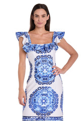Short Ruffle Print Dress Fitted Cocktail R&M Richards 4134