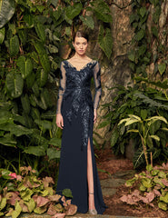Alexander by Daymor 960 Beaded Long Sleeve Formal Applique Evening Dress