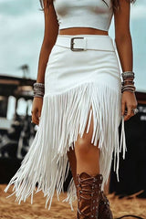 Multi-Color High Waist Ruffle Split Bodycon Midi Skirt