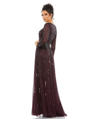 Long Sleeve Sequins A Line Evening Dress Sequined Detail Mac Duggal 4977