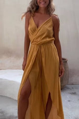 V-Neck Backless Split-Leg Jumpsuit