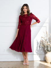 Eva Fashion 5285 Short Pleated Lace Mother of the Bride Midi Dress
