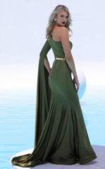 Jessica Angel 552 Fitted Long Formal Metallic Belt Evening Dress