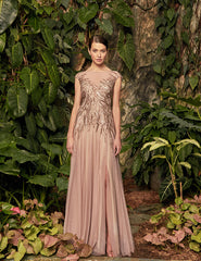 Alexander by Daymor 957 Metallic Long Formal Beaded Evening Dress