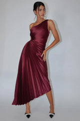 Panama Maxi Dress - Wine - Pleated Dress With Side Cut Out
