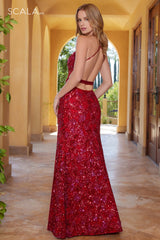 Scala 61321 Fitted Formal Sequin Prom Long Dress