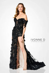 Ivonne D ID915 Long Formal 3D Floral Appliqued Evening Gown