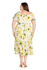 Plus Size Printed Cocktail Dress Midi Length R&M Richards 6672W