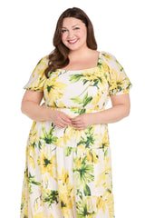 Plus Size Printed Cocktail Dress Midi Length R&M Richards 6672W