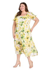 Plus Size Printed Cocktail Dress Midi Length R&M Richards 6672W